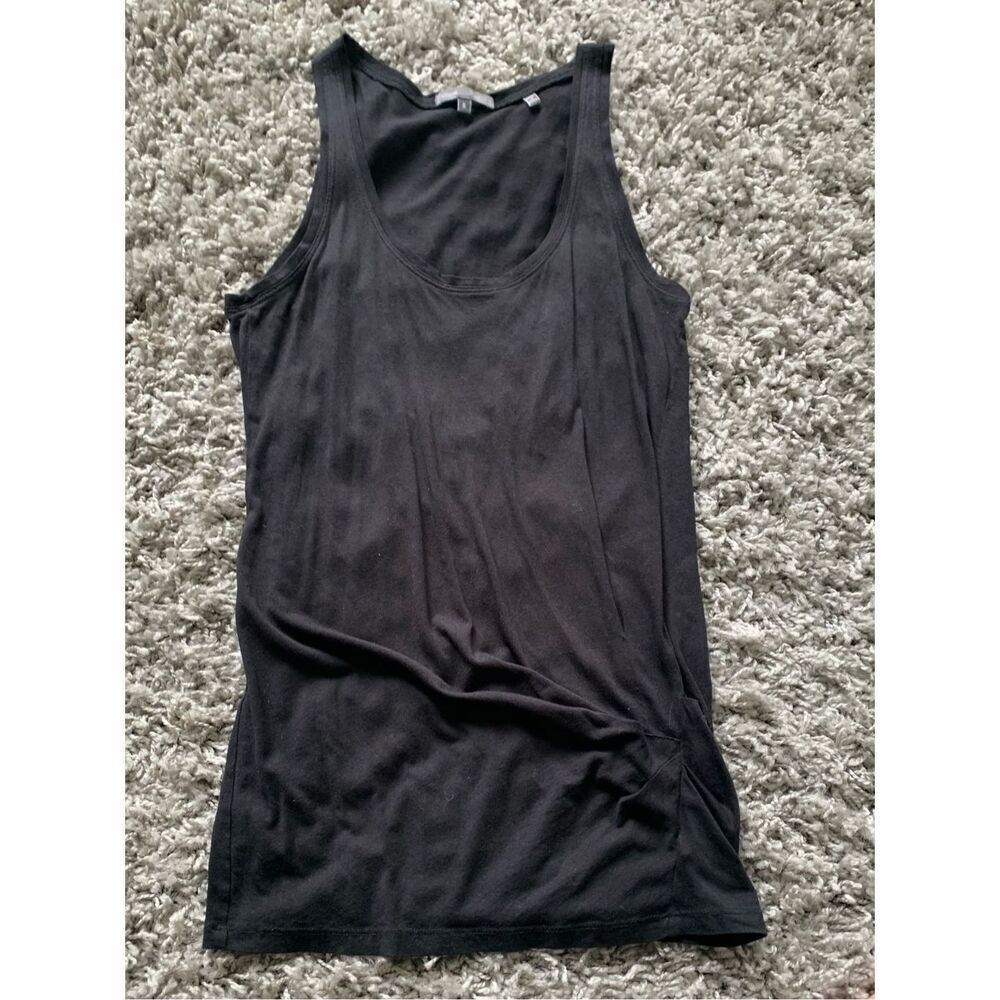 VINCE Anthropologie BLACK PIMA COTTON ruched Tunic Tank Top sz S
